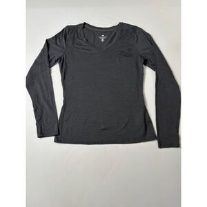 Normcore Segments Womens S 100% Merino Wool Long Sleeve V-Neck Top  Gray